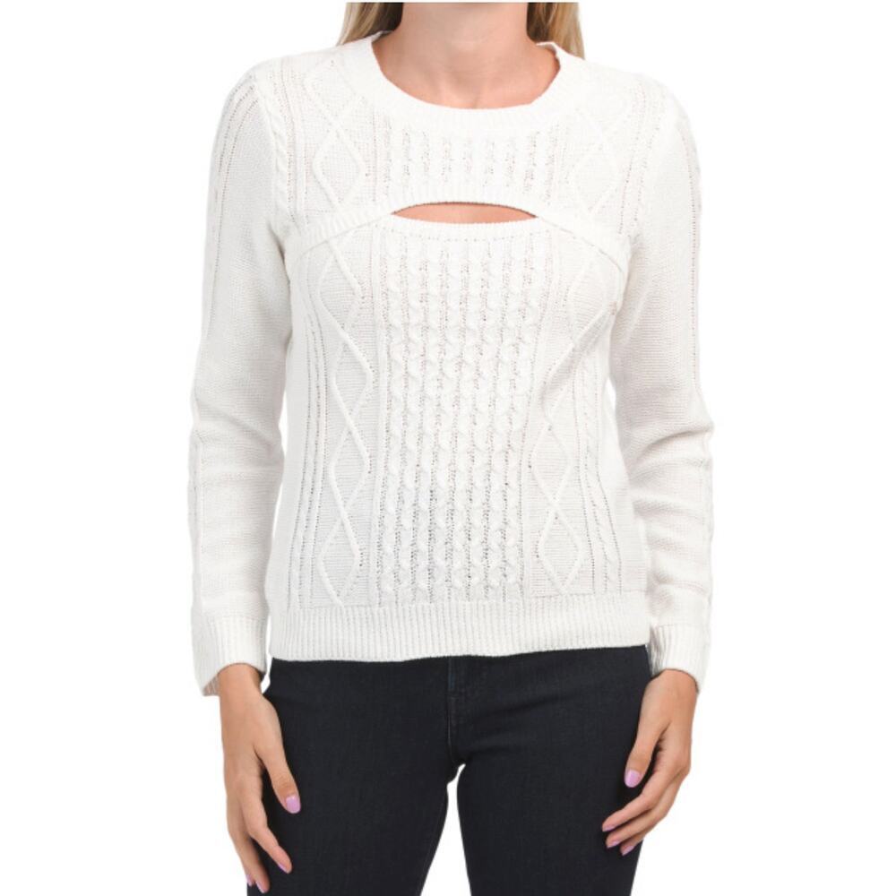 NWT Kaily K Women's Soft Cotton Blend Cable Knit Cut Out Sweater